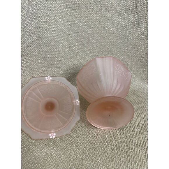 Vintage Anchor Hocking Mayfair Pink Frosted Depression Candy Dish & Lid Floral - Picture 8 of 11